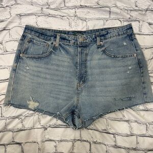 Button Fly High Rise Distressed Shorts
